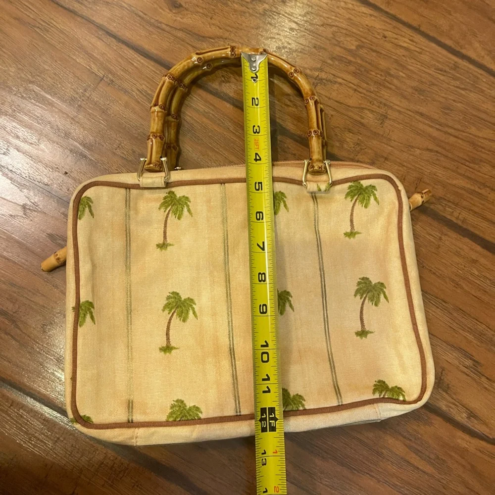 Celebrity palm tree make up cosmetic bag with faux wood straps vintage looking